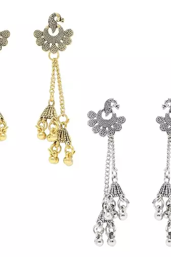 I jewels traditional lightweight peacock design ghungroo earrings combo