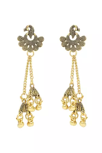 I jewels traditional lightweight peacock design ghungroo earrings combo