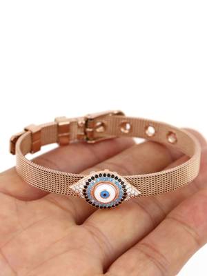 Evil eye mesh strap bracelet - rose gold 2
