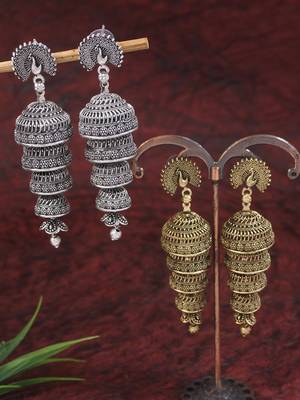 I jewels traditional fancy lightweight ethnic jhumka earrings combo for women 1