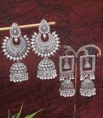 I jewels traditional silver oxidised afghani style dangle jhumka earrings combo