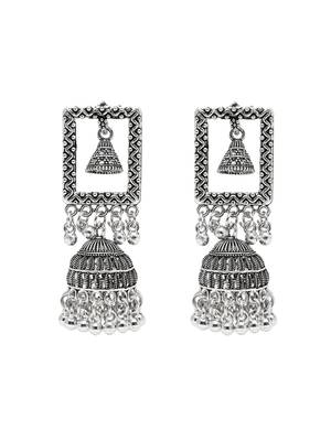 I jewels traditional silver oxidised afghani style dangle jhumka earrings combo 2