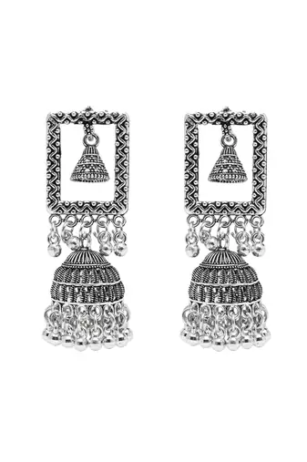 I jewels traditional silver oxidised afghani style dangle jhumka earrings combo