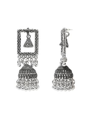 I jewels traditional silver oxidised afghani style dangle jhumka earrings combo 3