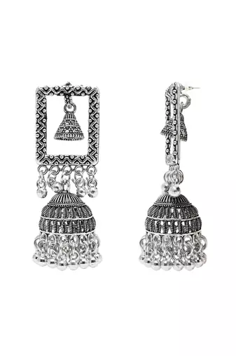 I jewels traditional silver oxidised afghani style dangle jhumka earrings combo