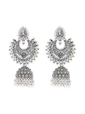 I jewels traditional silver oxidised afghani style dangle jhumka earrings combo 4