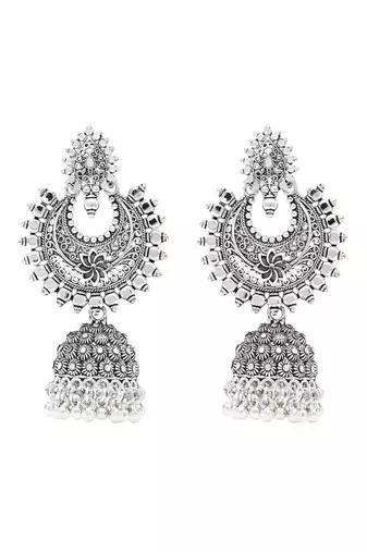 I jewels traditional silver oxidised afghani style dangle jhumka earrings combo