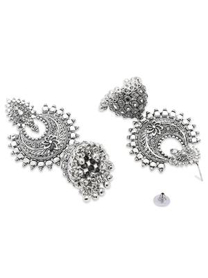 I jewels traditional silver oxidised afghani style dangle jhumka earrings combo 5