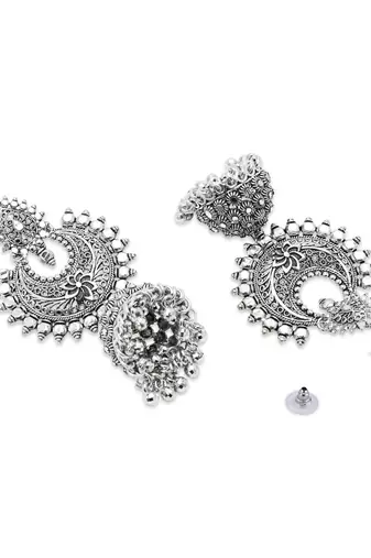 I jewels traditional silver oxidised afghani style dangle jhumka earrings combo
