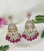 I jewels gold plated traditional handcrafted kundan & pearl dangle jhumka earrings for women