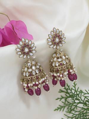 I jewels gold plated traditional handcrafted kundan & pearl jhumka earrings for women 1