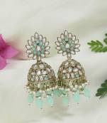 I jewels gold plated traditional handcrafted kundan & pearl jhumka earrings for women