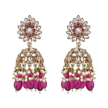 I jewels gold plated traditional handcrafted kundan & pearl jhumka earrings for women 2