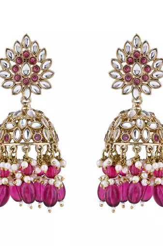 I jewels gold plated traditional handcrafted kundan & pearl jhumka earrings for women