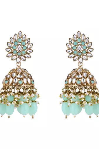 I jewels gold plated traditional handcrafted kundan & pearl jhumka earrings for women