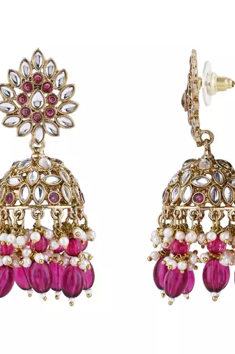 I jewels gold plated traditional handcrafted kundan & pearl jhumka earrings for women