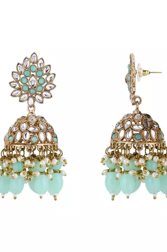 I jewels gold plated traditional handcrafted kundan & pearl jhumka earrings for women