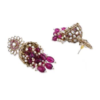 I jewels gold plated traditional handcrafted kundan & pearl jhumka earrings for women 4