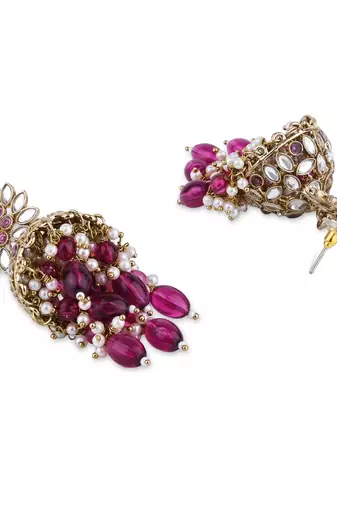 I jewels gold plated traditional handcrafted kundan & pearl jhumka earrings for women