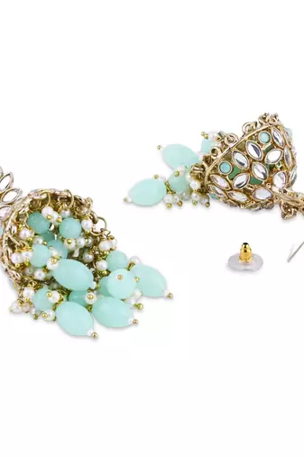 I jewels gold plated traditional handcrafted kundan & pearl jhumka earrings for women