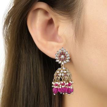 I jewels gold plated traditional handcrafted kundan & pearl jhumka earrings for women 5