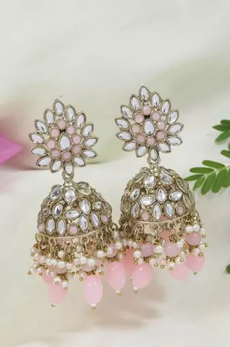 I jewels gold plated traditional handcrafted kundan & pearl jhumka earrings for women