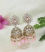 I jewels gold plated traditional handcrafted kundan & pearl jhumka earrings for women