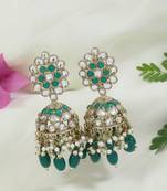 I jewels gold plated traditional handcrafted kundan & pearl jhumka earrings for women
