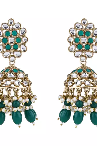 I jewels gold plated traditional handcrafted kundan & pearl jhumka earrings for women