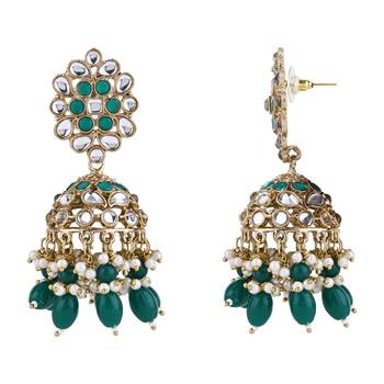 I jewels gold plated traditional handcrafted kundan & pearl jhumka earrings for women 3
