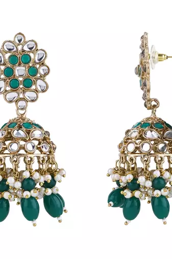 I jewels gold plated traditional handcrafted kundan & pearl jhumka earrings for women