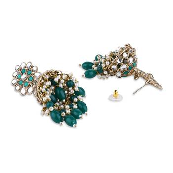 I jewels gold plated traditional handcrafted kundan & pearl jhumka earrings for women 4