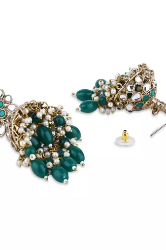 I jewels gold plated traditional handcrafted kundan & pearl jhumka earrings for women