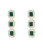 I jewels gold plated traditional green stone drop dangle earrings for women