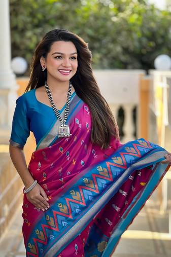 Pink Ikat Weaving Art Silk Saree