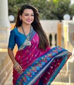 Pink Ikat Weaving Art Silk Saree