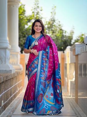 Pink Ikat Weaving Art Silk Saree 2