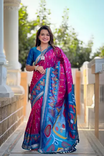 Pink Ikat Weaving Art Silk Saree