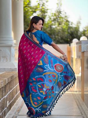 Pink Ikat Weaving Art Silk Saree 3
