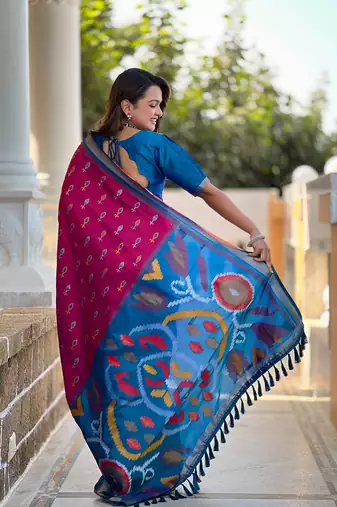 Pink Ikat Weaving Art Silk Saree