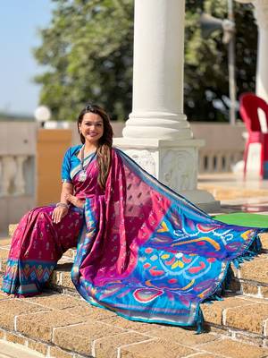 Pink Ikat Weaving Art Silk Saree 4