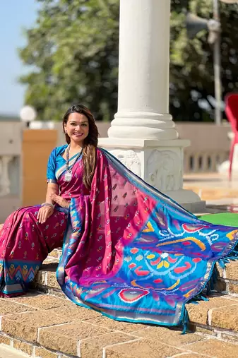 Pink Ikat Weaving Art Silk Saree