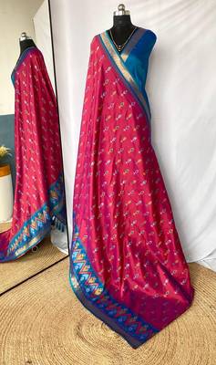 Pink Ikat Weaving Art Silk Saree 5