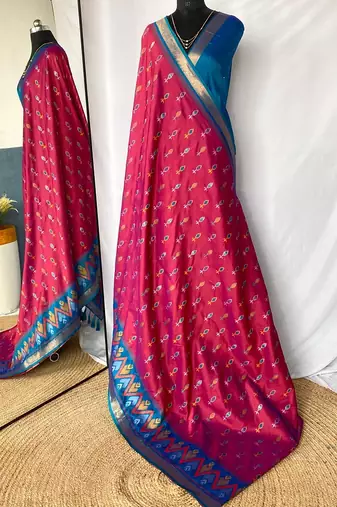 Pink Ikat Weaving Art Silk Saree