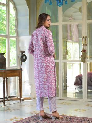 Divena white & pink cotton block print kurta pant with dupatta 2
