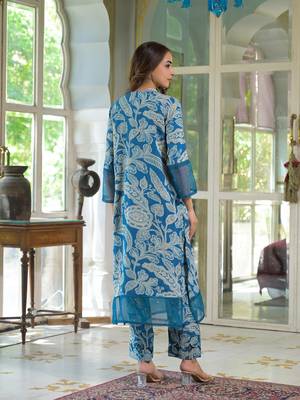 Divena blue rayon floral printed kurta pant with dupatta 2