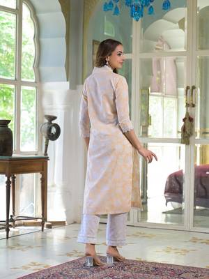 Divena peach block print cotton straight kurta pant with dupatta 2