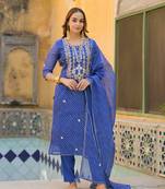Divena blue leheriya kota doria kurta pant with dupatta