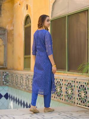 Divena blue leheriya kota doria kurta pant with dupatta 2