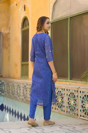 Divena blue leheriya kota doria kurta pant with dupatta